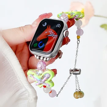 Красочный Браслет из Бисера-Бабочки для Apple Watch Band Series 8 7 6 SE 5 4 Регулируемый Ремешок Ultra 49 мм 41 мм 45 мм 40 мм 44 мм Ремень 0