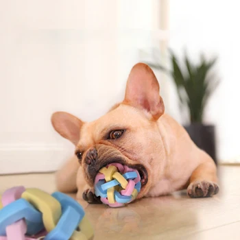Игрушка-мяч для домашних животных, многоцветная резина для чистки зубов, хорошая эластичность, устойчивая к укусам, игрушка-жевательный мяч для домашних животных с колокольчиком для зоотоваров