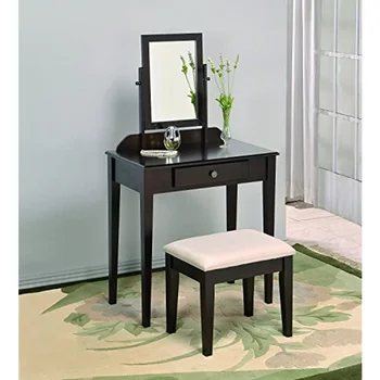 Туалетный столик и табурет Crown Mark Iris с отделкой Эспрессо, переходный вариант для любого помещения, столик для макияжа, туалетный столик