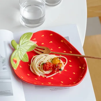 Креативная керамическая салатница в форме клубники из мультфильма, Суповая миска, Семейная тарелка для закусок с фруктами, кухонные принадлежности и Аксессуары 3