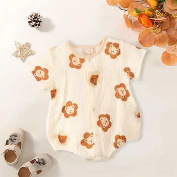 Новорожденный Мальчик Девочка, милый комбинезон с рисунком Медведя, комбинезон с коротким рукавом, боди для младенцев, одежда для 5 месяцев, наряд для малышей в виде тыквы для мальчиков