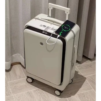 Открывающийся спереди чемодан ПК Многофункциональная Дорожная сумка Мужская USB Зарядка Универсальное колесо Женская Посадочный пароль Тележка для багажа