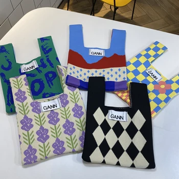 2023 Новая вязаная Милая сумка в корейском стиле для девочек, для путешествий, для покупок, Все в тон полосатой клетчатой сумке в стиле колледжа