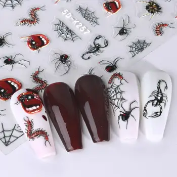 Наклейки для ногтей на Хэллоуин, жуткие 5d наклейки для ногтей на Хэллоуин, темные губы бабочки, капли крови, рельефные рисунки, безопасные и экологичные