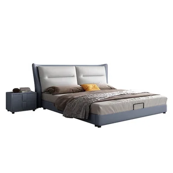 Роскошная современная высококачественная кожаная мебель для спальни King Size, комплект свадебной кровати