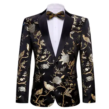 Дизайнерские мужские костюмы, черный блейзер с золотой птицей, Комплект с бабочкой, Приталенное мужское пальто, куртка, свадебное платье для жениха Barry.Wang