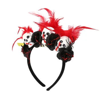 Повязка на голову с имитацией цветка на Хэллоуин, Красные, Черные Обручи для волос в форме Черепа из пенопласта, Женский Косплей, День Мертвых, Вечерние Аксессуары для волос