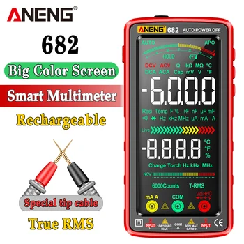 Умный мультиметр ANENG 682 с большим цветным экраном, амперметр переменного/постоянного тока, тестер напряжения, Перезаряжаемый Ом-диодный тестер, инструменты для электрика