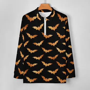 Повседневные рубашки-поло на Хэллоуин, футболки с жутким принтом летучей мыши, графическая рубашка с длинным рукавом, винтажная мужская одежда большого размера, подарок на день рождения 1