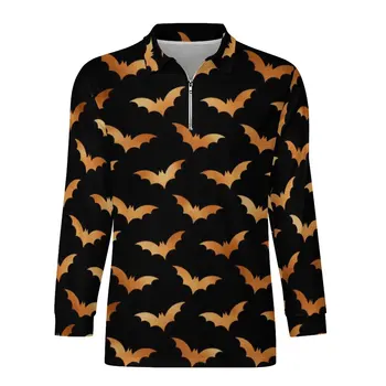 Повседневные рубашки-поло на Хэллоуин, футболки с жутким принтом летучей мыши, графическая рубашка с длинным рукавом, винтажная мужская одежда большого размера, подарок на день рождения 2