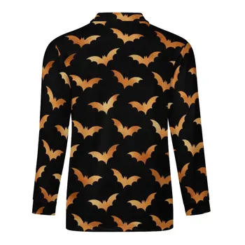 Повседневные рубашки-поло на Хэллоуин, футболки с жутким принтом летучей мыши, графическая рубашка с длинным рукавом, винтажная мужская одежда большого размера, подарок на день рождения 3