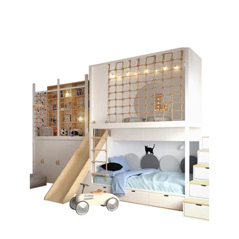 Двуспальная кровать для мальчиков Детская кровать-замок из массива дерева с книжным шкафом по индивидуальному заказу 0