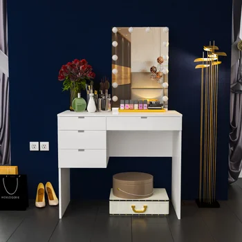 Современный туалетный столик Boahaus Camilla со светодиодной подсветкой, белый, идеально подходит для спальни