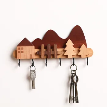 Креативная вешалка для ключей из массива дерева в европейском стиле, украшение гостиной, настенный крючок для пальто и шляпы, подвесные декоративные крючки 0