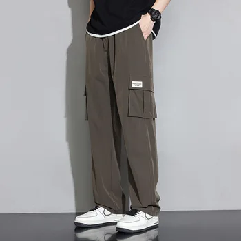 Летние мужские брюки Ice Silk Pants, трендовые мужские свободные прямые тонкие повседневные брюки, универсальные дышащие спортивные охлаждающие брюки для мужчин