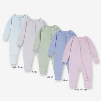 Детские комбинезоны из бамбукового волокна, однотонные детские пижамы на молнии с длинными рукавами для новорожденных, Слиперы для мальчиков и девочек, мягкая одежда 1