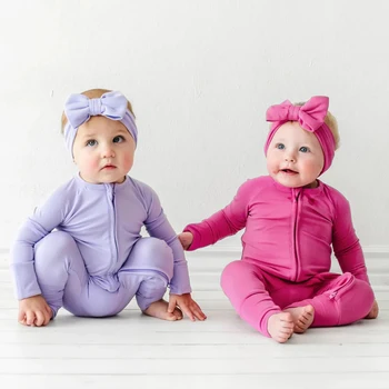 Детские комбинезоны из бамбукового волокна, однотонные детские пижамы на молнии с длинными рукавами для новорожденных, Слиперы для мальчиков и девочек, мягкая одежда 4