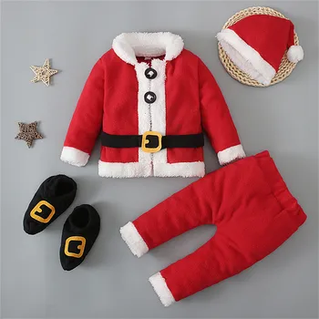 3ШТ Рождественский набор для косплея Для маленьких мальчиков и девочек, Рождественский Санта-Клаус, Флисовая теплая верхняя одежда, наряды, Рождественская одежда, Костюм ropa de niño 0