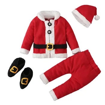 3ШТ Рождественский набор для косплея Для маленьких мальчиков и девочек, Рождественский Санта-Клаус, Флисовая теплая верхняя одежда, наряды, Рождественская одежда, Костюм ropa de niño 2