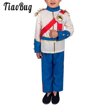 Дети от 3 до 14 лет, мальчики, принц, Карнавальный костюм для Косплея на Хэллоуин, представление для Дворцовой вечеринки, Наряд для ролевых игр, топ, брюки, Униформа 0