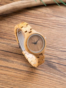 TJW T8003-2 Часы из натурального дерева, бамбук, креативные женские часы ручной работы из цельного дерева, Новые модные наручные часы с кварцевой шкалой 3
