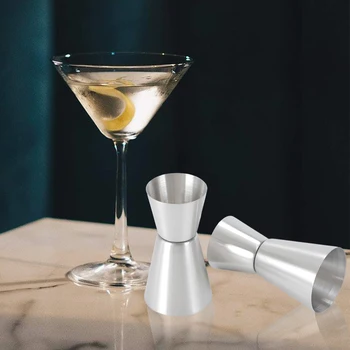 Двойной джиггер, мерный стакан с круглым ободком и тонкой талией, джиггер из нержавеющей стали для бармена, барные принадлежности для бармена 0