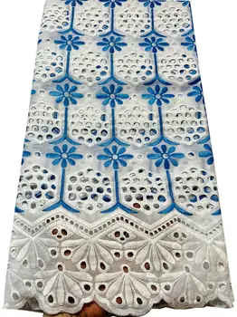 Белая и синяя Африканская кружевная ткань 2023 Высококачественная Швейцарская кружевная ткань с камнями Нигерийские кружевные ткани для платья 5 ярдов ESH055