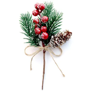 Красные ягодные стебли, сосновые ветки, вечнозеленые рождественские ягоды, декор, 8 ШТ., Искусственные сосновые шишки, ветка, венок для рукоделия, палочка