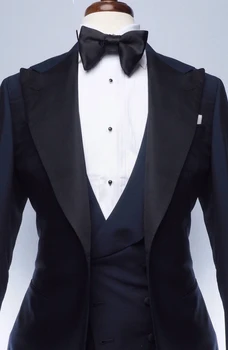 Роскошные мужские свадебные костюмы, приталенный пиджак с отворотом, Одежда для жениха, 3 предмета для мужского делового офиса по индивидуальному заказу 2