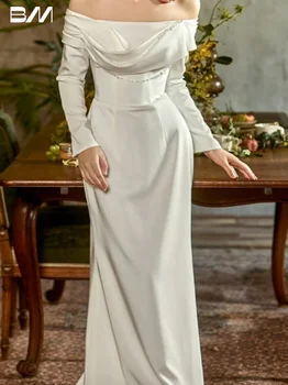 Современные вечерние платья с открытыми плечами, простое свадебное платье длиной до пола, винтажные платья невесты в виде трубы, Vestidos De Novia