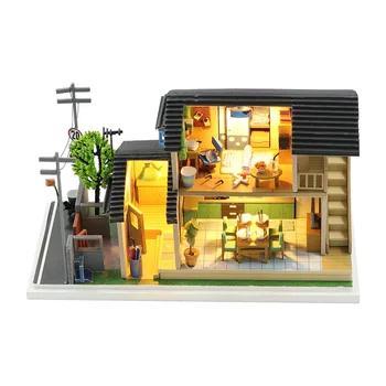 Деревянный кукольный домик японской архитектуры Casa Mini Building Kit Кукольный дом с мебелью, подсветкой, подарочными игрушками для девочек