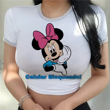2024 Новая женская футболка Disney-mickey Summer Y2k, Женская одежда, Футболка с принтом, Укороченный Топ, Сексуальный Высококачественный Пляжный Оверсайз, Сухая Горячая 4