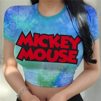 2024 Новая женская футболка Disney-mickey Summer Y2k, Женская одежда, Футболка с принтом, Укороченный Топ, Сексуальный Высококачественный Пляжный Оверсайз, Сухая Горячая 5
