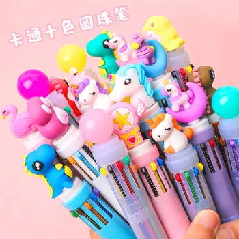 Кавайные шариковые ручки с милыми животными из мультфильмов 35 цветов, Школьные канцелярские принадлежности, 10 разноцветных ручек