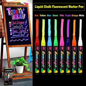 8цветный Жидкий мел, Стираемый маркер, флуоресцентный маркер, ручка с плоским наконечником 7 мм, Светодиодная доска, доска для рекламы, Классная доска