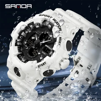 SANDA Мужские часы Лидирующий бренд 50-метровые водонепроницаемые военные кварцевые наручные часы со светодиодным будильником Спортивные часы Мужские relogios masculino 3131 2