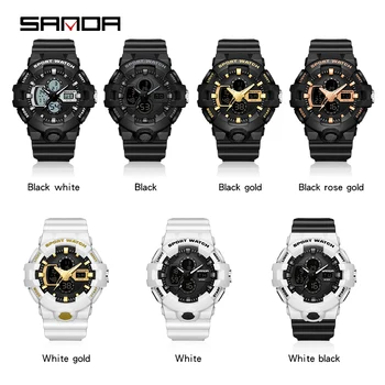 SANDA Мужские часы Лидирующий бренд 50-метровые водонепроницаемые военные кварцевые наручные часы со светодиодным будильником Спортивные часы Мужские relogios masculino 3131 3
