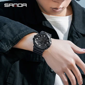 SANDA Мужские часы Лидирующий бренд 50-метровые водонепроницаемые военные кварцевые наручные часы со светодиодным будильником Спортивные часы Мужские relogios masculino 3131 5