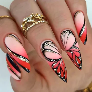 Нажимайте на ногти, французские румяна-бабочки, Носимые Длинные Многоразовые накладные принадлежности для ногтей для профессионалов