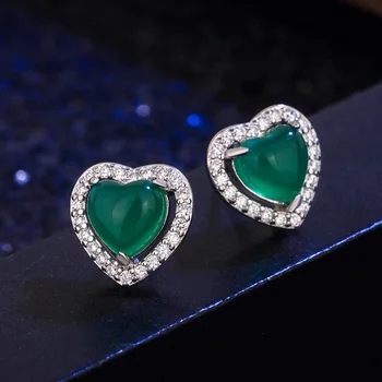 Серьги в форме сердца из натурального зеленого халцедона ручной работы, модные ювелирные украшения, Женские серьги с зеленым агатом, подарок 0