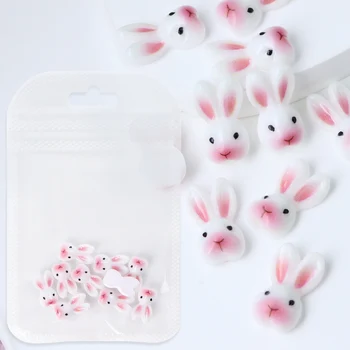 10шт Мини-аксессуаров из смолы с милым кроликом, 3D розово-белый Банни с плоской спинкой, кабошон, заколки для волос, изготовление ювелирных изделий, поделки из смолы. 0