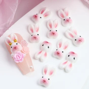 10шт Мини-аксессуаров из смолы с милым кроликом, 3D розово-белый Банни с плоской спинкой, кабошон, заколки для волос, изготовление ювелирных изделий, поделки из смолы. 1