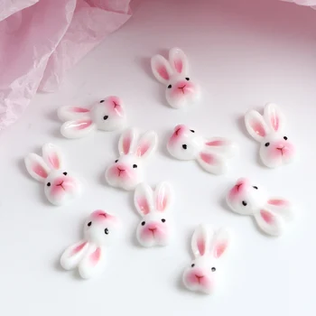 10шт Мини-аксессуаров из смолы с милым кроликом, 3D розово-белый Банни с плоской спинкой, кабошон, заколки для волос, изготовление ювелирных изделий, поделки из смолы. 3