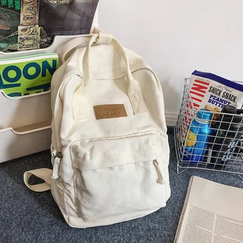 Винтажный рюкзак для студентов колледжа, хлопковая холщовая повседневная сумка для ноутбука, книг, большой емкости, однотонный Модный рюкзак
