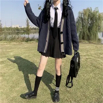 Свитер Jk с V-образным вырезом, женские топы в японском ретро стиле, вязаный кардиган для литературного колледжа, студенческие куртки свободного цвета