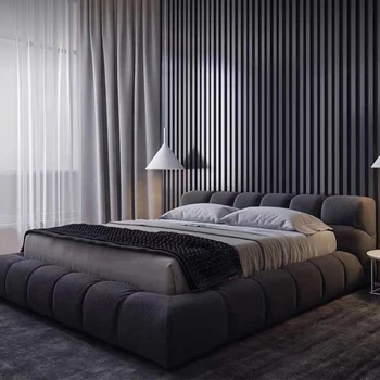Удобная тканевая художественная кровать татами для главной спальни 1,8 м двуспальная кровать простая тканевая кровать с современной технологией