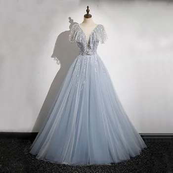 Серо-голубое вечернее платье DongCMY 2023, Новое французское платье для фортепиано высокого класса, элегантные вечерние платья для женщин