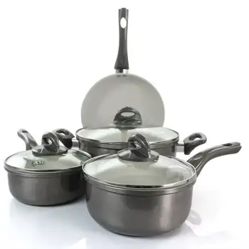 Набор алюминиевой посуды с антипригарным покрытием Hestonville из 7 предметов серого цвета с бакелитовыми ручками, кухонные принадлежности для приготовления пищи 1