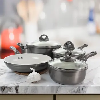 Набор алюминиевой посуды с антипригарным покрытием Hestonville из 7 предметов серого цвета с бакелитовыми ручками, кухонные принадлежности для приготовления пищи 5