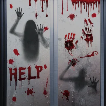 Взрывная наклейка на окно торгового центра на Хэллоуин, украшение вечеринки на Хэллоуин, Кровавый отпечаток руки, статическая наклейка